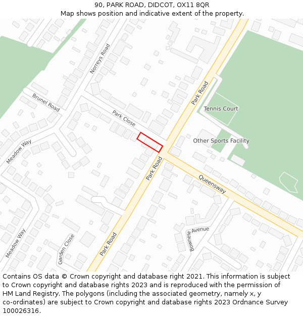 90, PARK ROAD, DIDCOT, OX11 8QR: Location map and indicative extent of plot