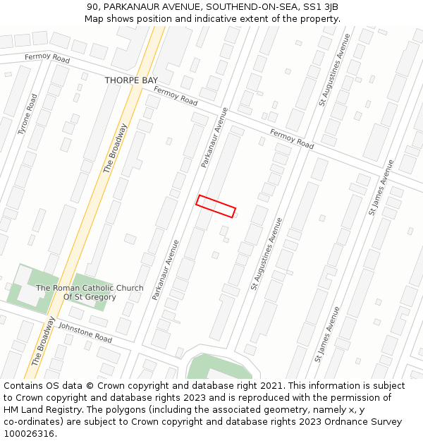 90, PARKANAUR AVENUE, SOUTHEND-ON-SEA, SS1 3JB: Location map and indicative extent of plot