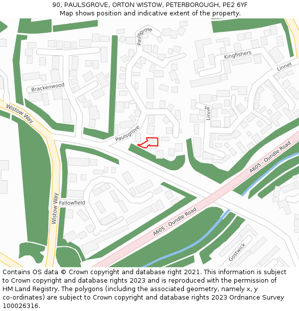 90, PAULSGROVE, ORTON WISTOW, PETERBOROUGH, PE2 6YF: Location map and indicative extent of plot