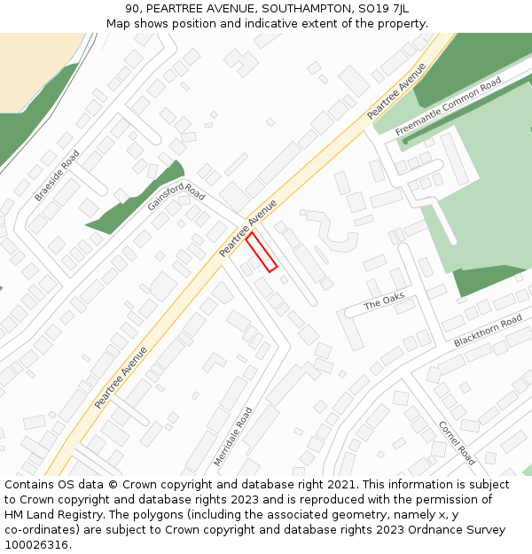 90, PEARTREE AVENUE, SOUTHAMPTON, SO19 7JL: Location map and indicative extent of plot