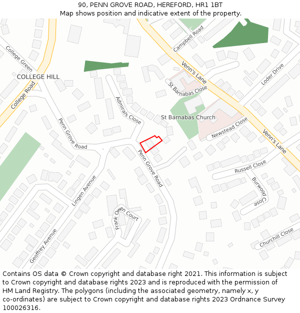 90, PENN GROVE ROAD, HEREFORD, HR1 1BT: Location map and indicative extent of plot