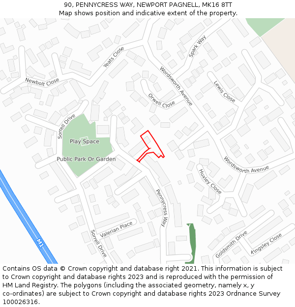 90, PENNYCRESS WAY, NEWPORT PAGNELL, MK16 8TT: Location map and indicative extent of plot