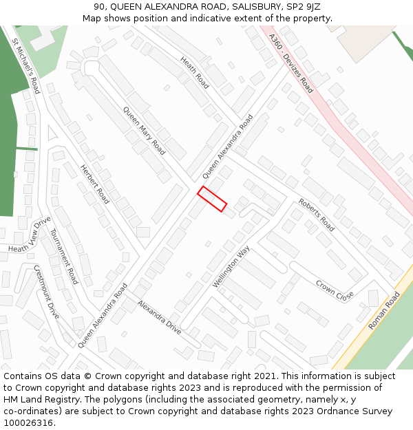 90, QUEEN ALEXANDRA ROAD, SALISBURY, SP2 9JZ: Location map and indicative extent of plot
