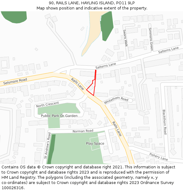 90, RAILS LANE, HAYLING ISLAND, PO11 9LP: Location map and indicative extent of plot