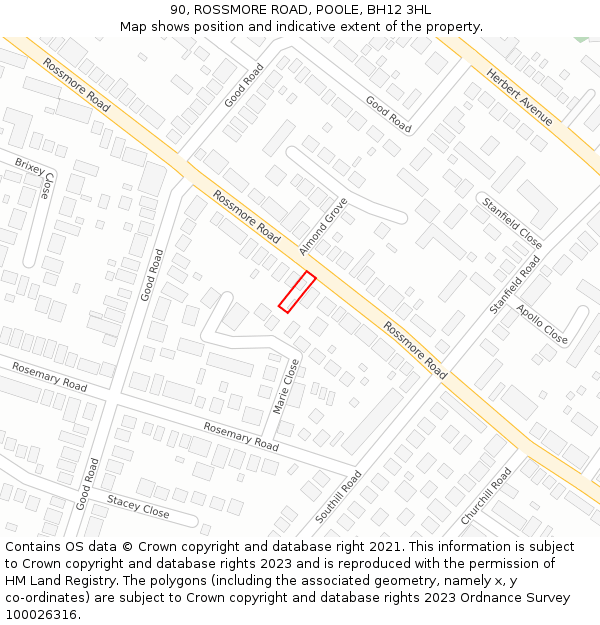90, ROSSMORE ROAD, POOLE, BH12 3HL: Location map and indicative extent of plot