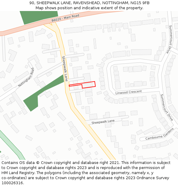 90, SHEEPWALK LANE, RAVENSHEAD, NOTTINGHAM, NG15 9FB: Location map and indicative extent of plot