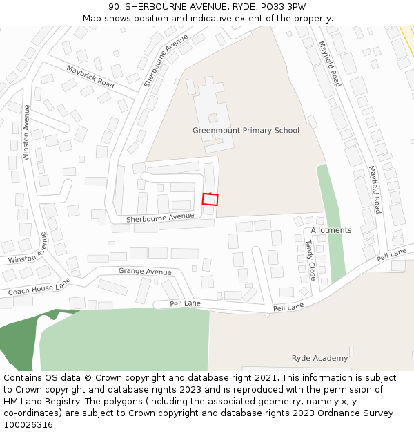 90, SHERBOURNE AVENUE, RYDE, PO33 3PW: Location map and indicative extent of plot