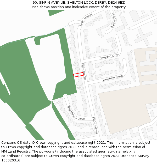 90, SINFIN AVENUE, SHELTON LOCK, DERBY, DE24 9EZ: Location map and indicative extent of plot