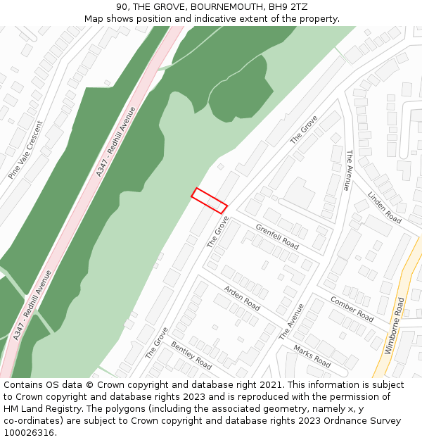 90, THE GROVE, BOURNEMOUTH, BH9 2TZ: Location map and indicative extent of plot