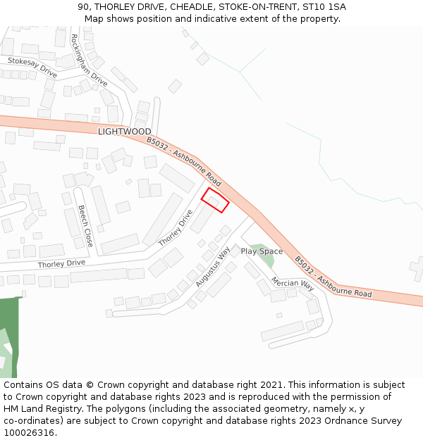 90, THORLEY DRIVE, CHEADLE, STOKE-ON-TRENT, ST10 1SA: Location map and indicative extent of plot