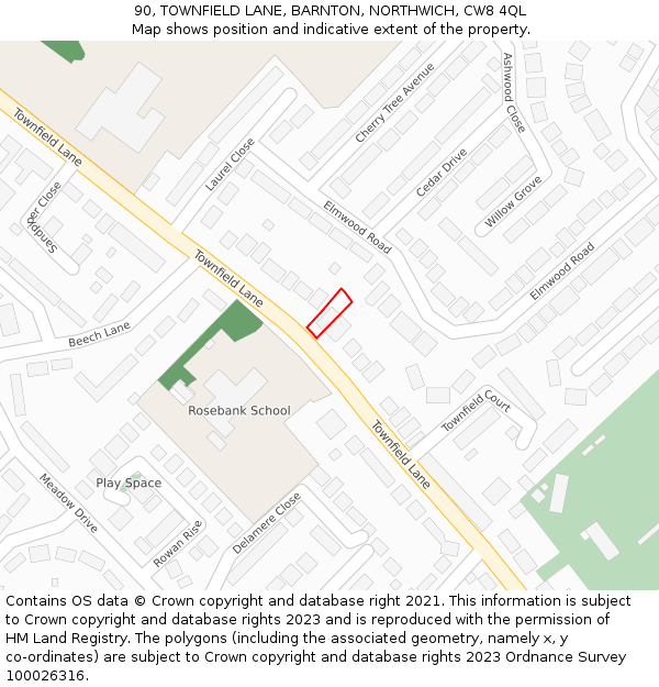 90, TOWNFIELD LANE, BARNTON, NORTHWICH, CW8 4QL: Location map and indicative extent of plot