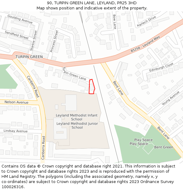 90, TURPIN GREEN LANE, LEYLAND, PR25 3HD: Location map and indicative extent of plot