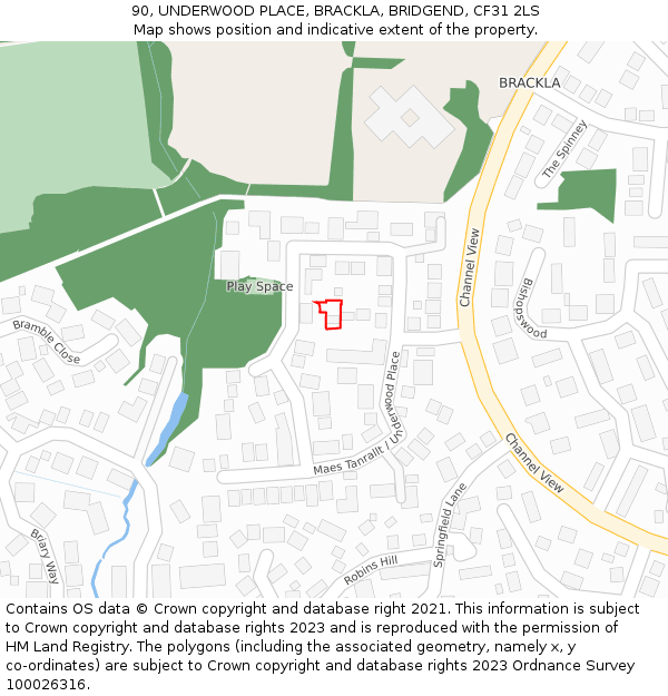 90, UNDERWOOD PLACE, BRACKLA, BRIDGEND, CF31 2LS: Location map and indicative extent of plot