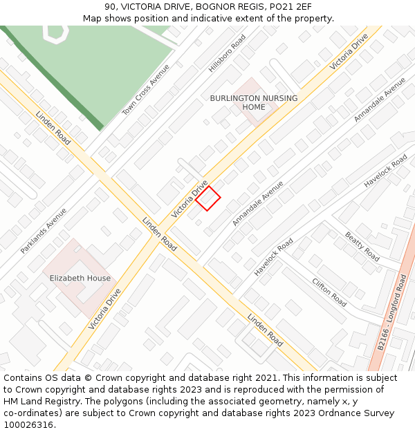 90, VICTORIA DRIVE, BOGNOR REGIS, PO21 2EF: Location map and indicative extent of plot