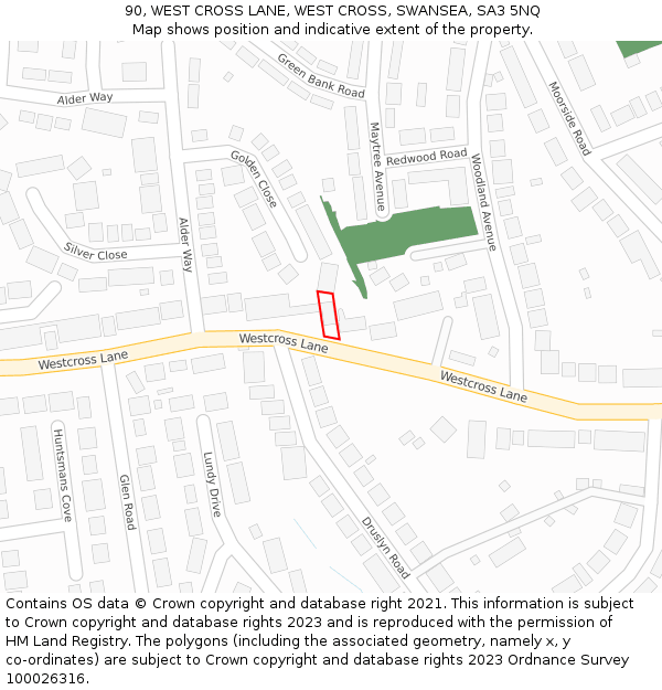 90, WEST CROSS LANE, WEST CROSS, SWANSEA, SA3 5NQ: Location map and indicative extent of plot