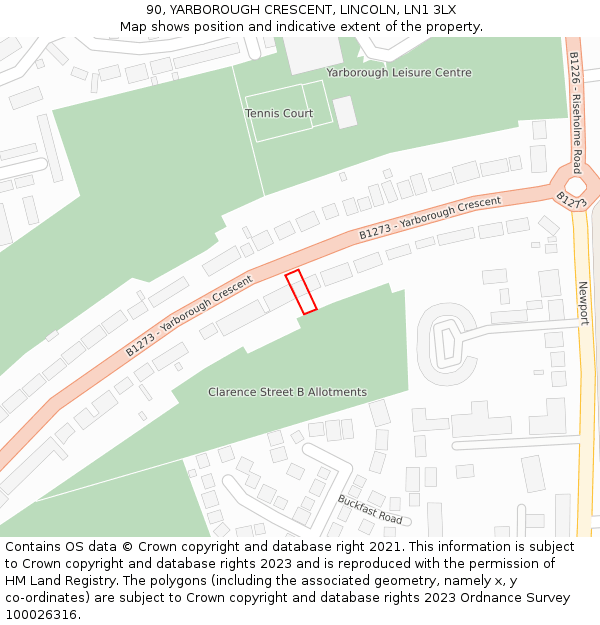 90, YARBOROUGH CRESCENT, LINCOLN, LN1 3LX: Location map and indicative extent of plot