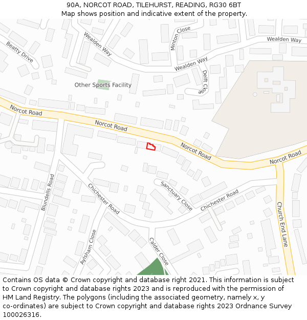 90A, NORCOT ROAD, TILEHURST, READING, RG30 6BT: Location map and indicative extent of plot