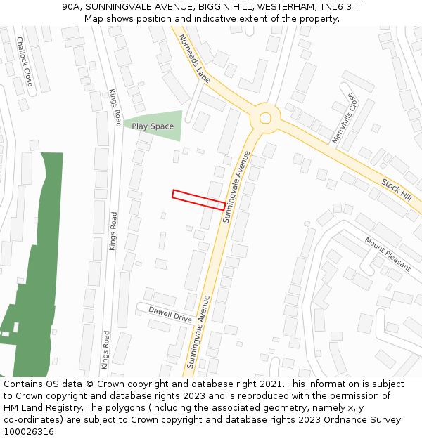 90A, SUNNINGVALE AVENUE, BIGGIN HILL, WESTERHAM, TN16 3TT: Location map and indicative extent of plot
