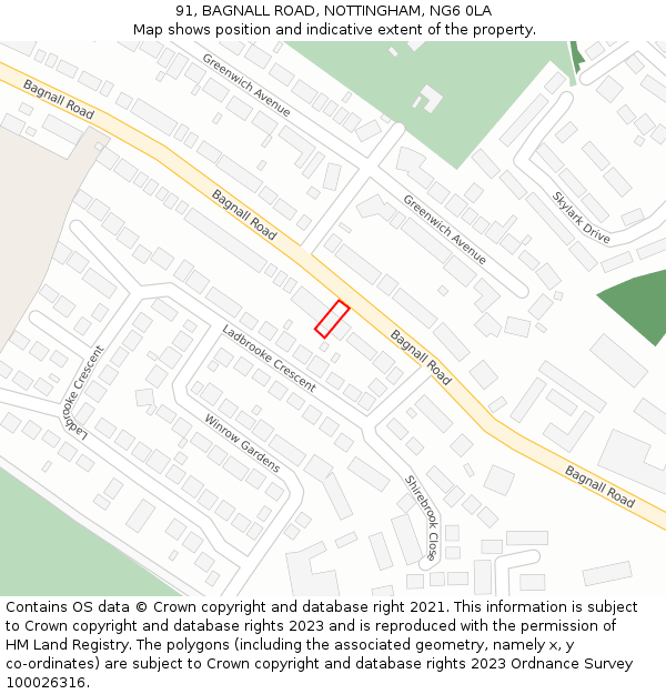 91, BAGNALL ROAD, NOTTINGHAM, NG6 0LA: Location map and indicative extent of plot