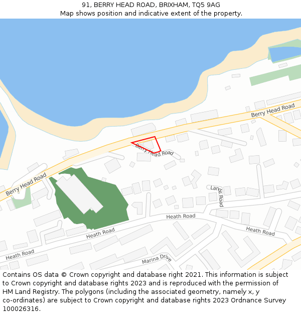 91, BERRY HEAD ROAD, BRIXHAM, TQ5 9AG: Location map and indicative extent of plot