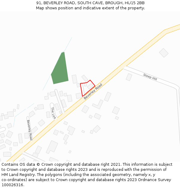 91, BEVERLEY ROAD, SOUTH CAVE, BROUGH, HU15 2BB: Location map and indicative extent of plot