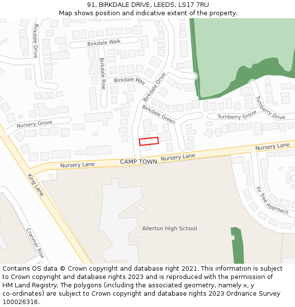91, BIRKDALE DRIVE, LEEDS, LS17 7RU: Location map and indicative extent of plot
