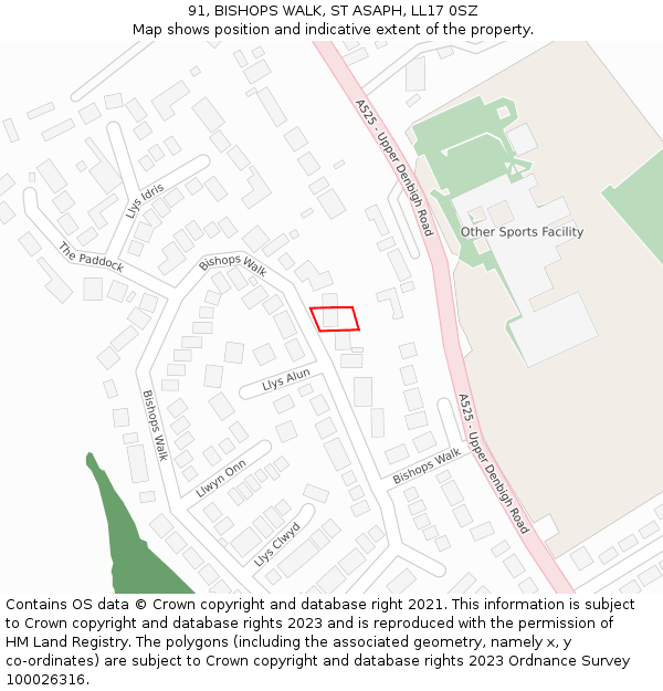 91, BISHOPS WALK, ST ASAPH, LL17 0SZ: Location map and indicative extent of plot