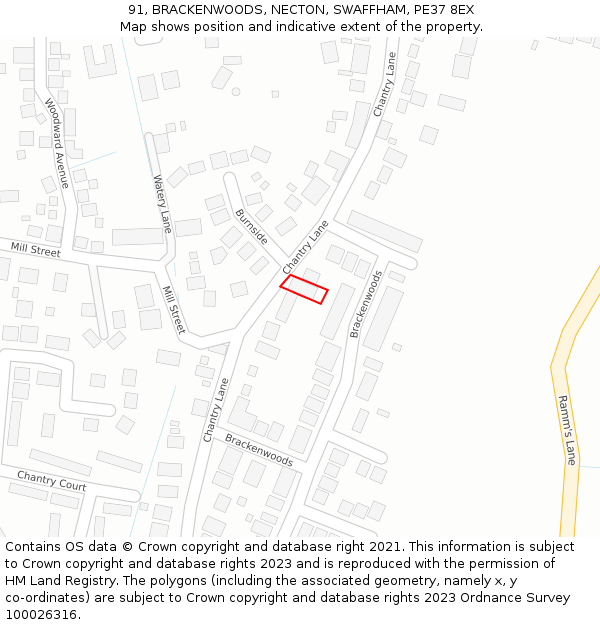 91, BRACKENWOODS, NECTON, SWAFFHAM, PE37 8EX: Location map and indicative extent of plot