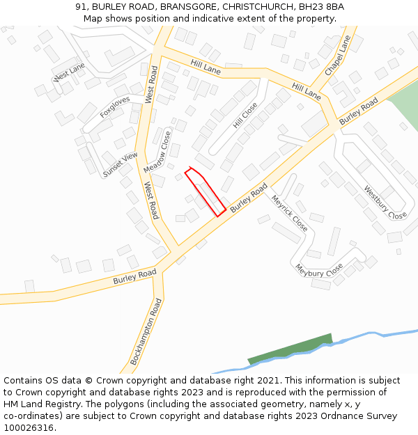 91, BURLEY ROAD, BRANSGORE, CHRISTCHURCH, BH23 8BA: Location map and indicative extent of plot