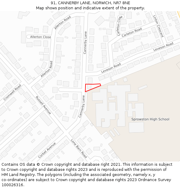 91, CANNERBY LANE, NORWICH, NR7 8NE: Location map and indicative extent of plot