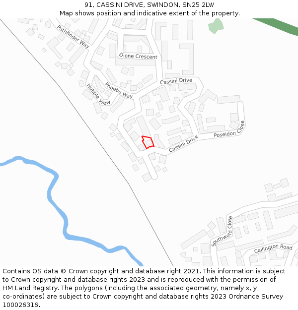 91, CASSINI DRIVE, SWINDON, SN25 2LW: Location map and indicative extent of plot