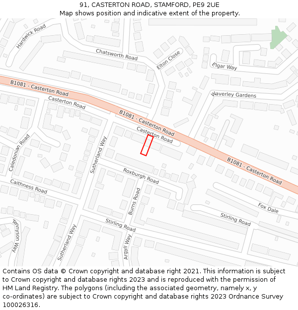 91, CASTERTON ROAD, STAMFORD, PE9 2UE: Location map and indicative extent of plot