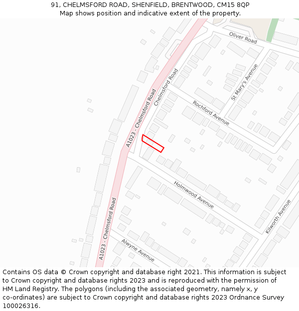 91, CHELMSFORD ROAD, SHENFIELD, BRENTWOOD, CM15 8QP: Location map and indicative extent of plot