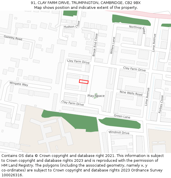 91, CLAY FARM DRIVE, TRUMPINGTON, CAMBRIDGE, CB2 9BX: Location map and indicative extent of plot