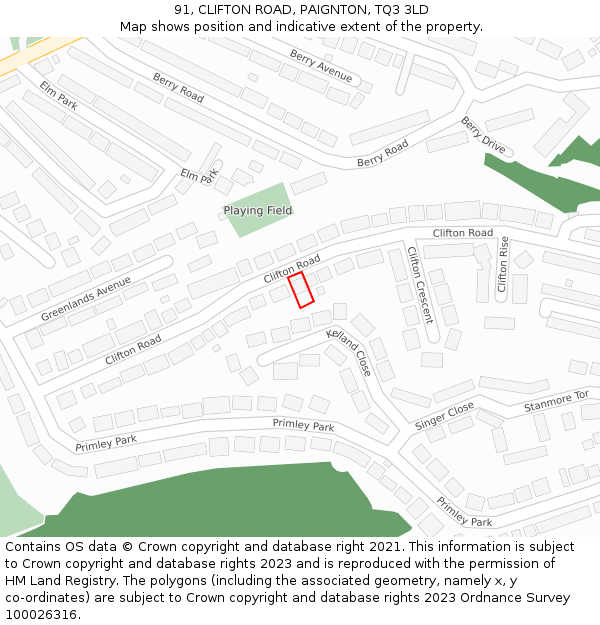 91, CLIFTON ROAD, PAIGNTON, TQ3 3LD: Location map and indicative extent of plot
