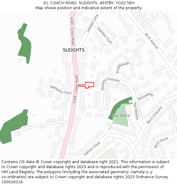 91, COACH ROAD, SLEIGHTS, WHITBY, YO22 5EH: Location map and indicative extent of plot