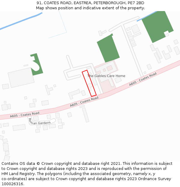 91, COATES ROAD, EASTREA, PETERBOROUGH, PE7 2BD: Location map and indicative extent of plot