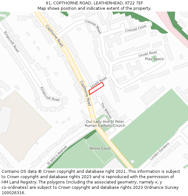 91, COPTHORNE ROAD, LEATHERHEAD, KT22 7EF: Location map and indicative extent of plot