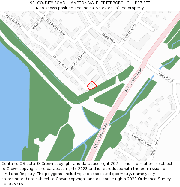 91, COUNTY ROAD, HAMPTON VALE, PETERBOROUGH, PE7 8ET: Location map and indicative extent of plot
