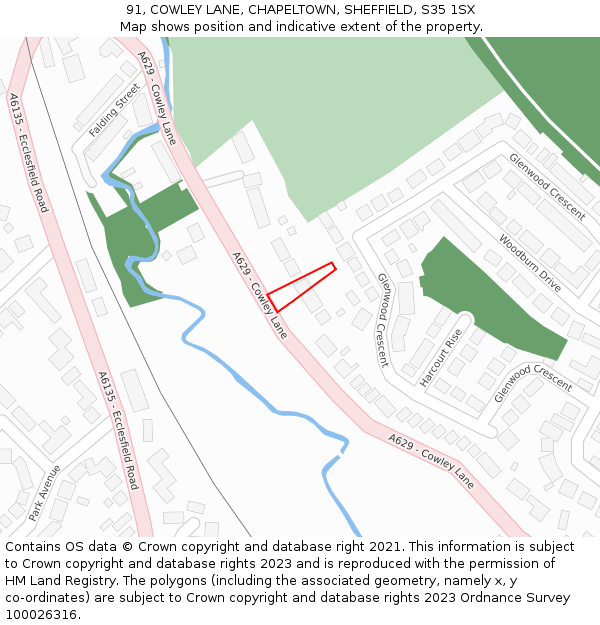 91, COWLEY LANE, CHAPELTOWN, SHEFFIELD, S35 1SX: Location map and indicative extent of plot