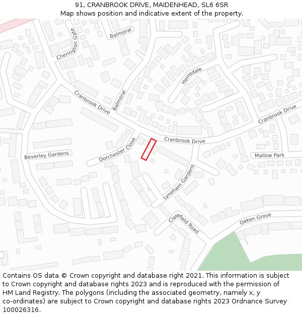 91, CRANBROOK DRIVE, MAIDENHEAD, SL6 6SR: Location map and indicative extent of plot