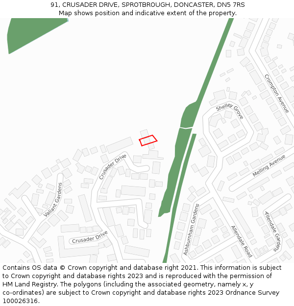 91, CRUSADER DRIVE, SPROTBROUGH, DONCASTER, DN5 7RS: Location map and indicative extent of plot