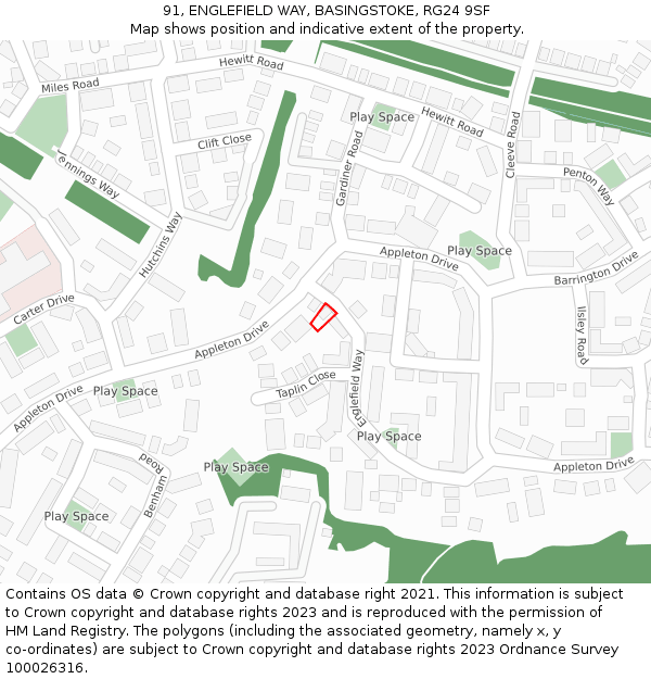 91, ENGLEFIELD WAY, BASINGSTOKE, RG24 9SF: Location map and indicative extent of plot