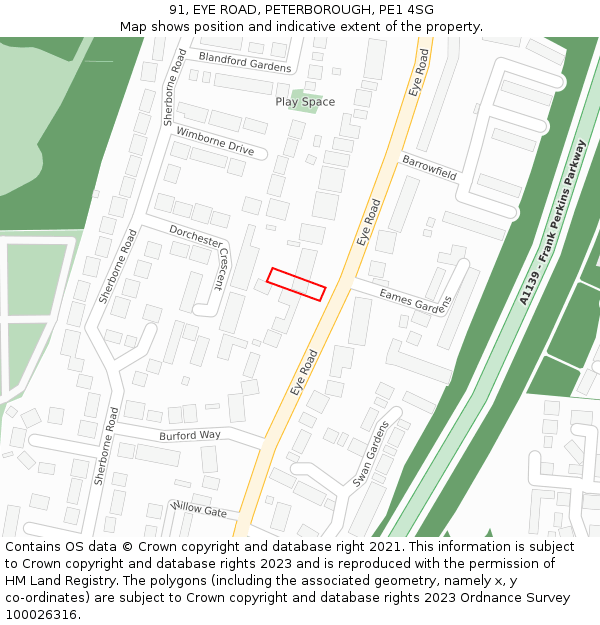 91, EYE ROAD, PETERBOROUGH, PE1 4SG: Location map and indicative extent of plot