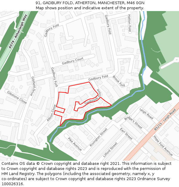 91, GADBURY FOLD, ATHERTON, MANCHESTER, M46 0GN: Location map and indicative extent of plot