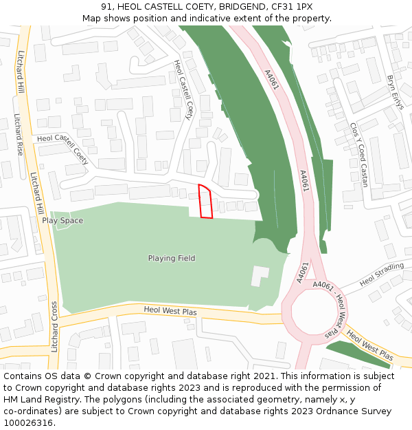 91, HEOL CASTELL COETY, BRIDGEND, CF31 1PX: Location map and indicative extent of plot