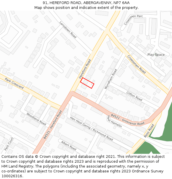 91, HEREFORD ROAD, ABERGAVENNY, NP7 6AA: Location map and indicative extent of plot