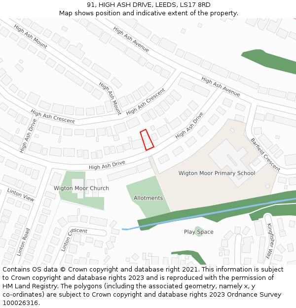 91, HIGH ASH DRIVE, LEEDS, LS17 8RD: Location map and indicative extent of plot