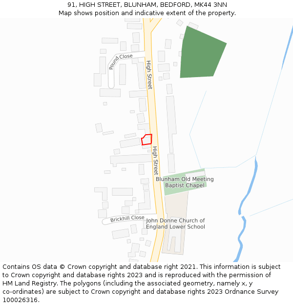 91, HIGH STREET, BLUNHAM, BEDFORD, MK44 3NN: Location map and indicative extent of plot
