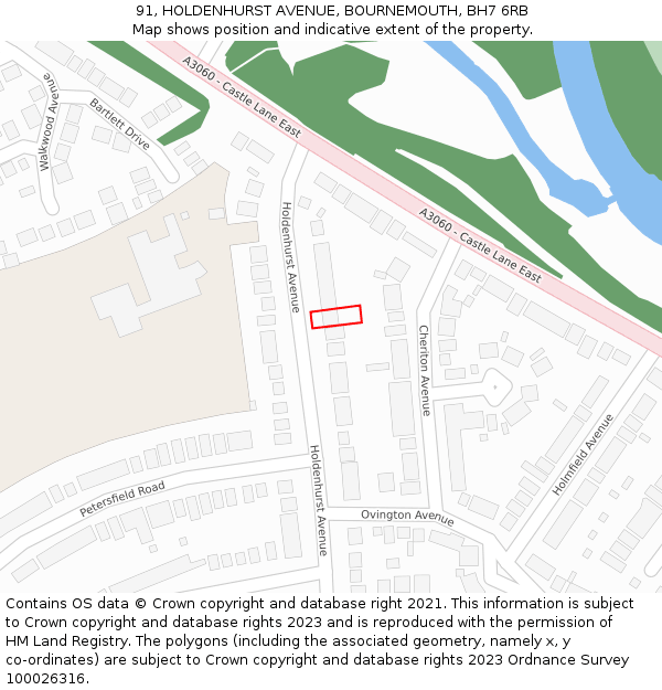 91, HOLDENHURST AVENUE, BOURNEMOUTH, BH7 6RB: Location map and indicative extent of plot